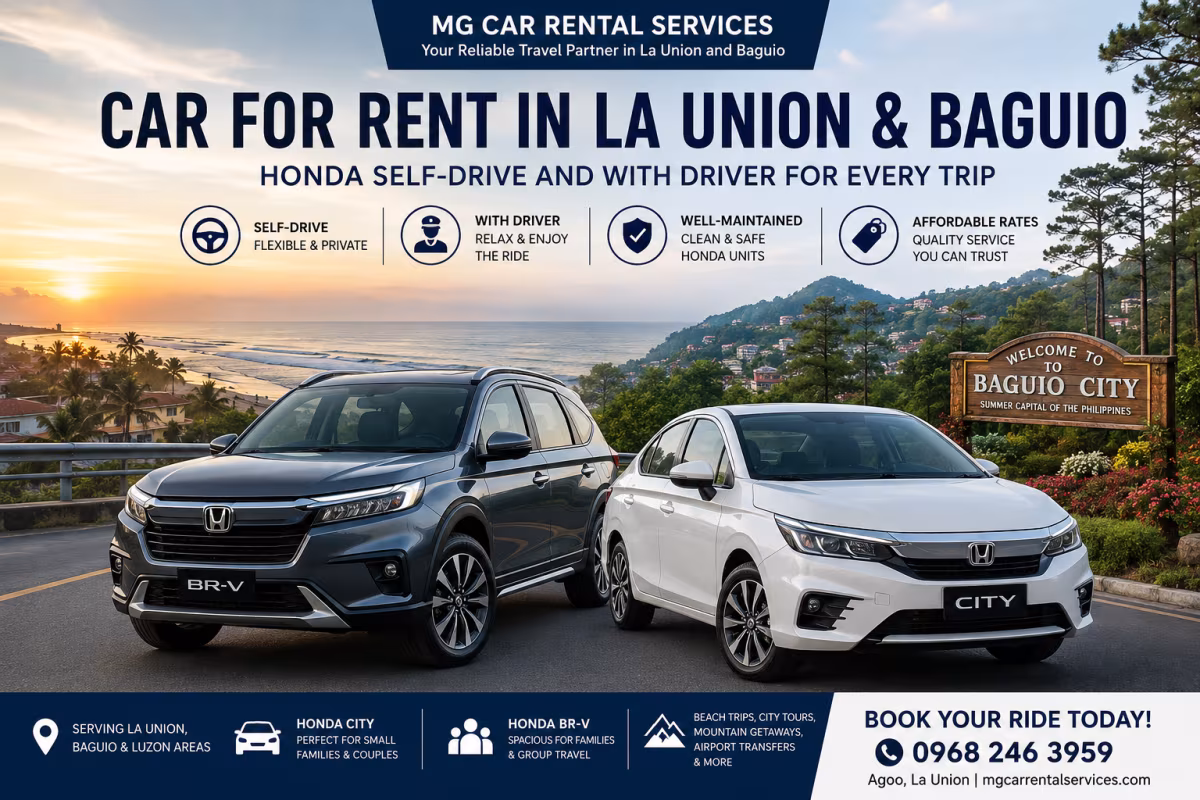 Car for Rent in La Union and Baguio: Honda Self-Drive and With Driver Guide